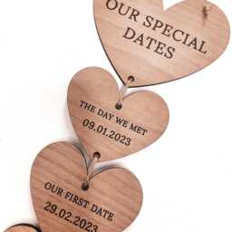 Personalised Special Dates Wooden Heart Wall Hanging. Valentines Anniversary Gift - thumbnail 3