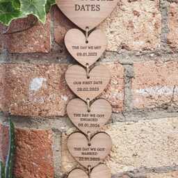 Personalised Special Dates Wooden Heart Wall Hanging. Valentines Anniversary Gift - thumbnail 2
