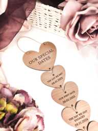 Personalised Special Dates Wooden Heart Wall Hanging. Valentines Anniversary Gift - thumbnail 1