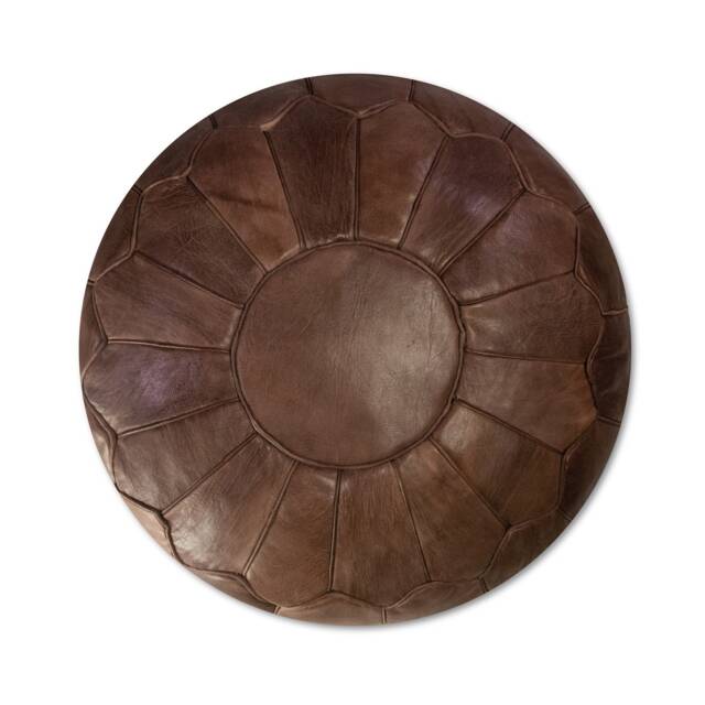 Premium Xl Scandinavian Leather Pouf - Brown Chocolate Delivered Stuffed Ottoman, Floor Cushion - image 1