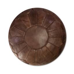 Premium Xl Scandinavian Leather Pouf - Brown Chocolate Delivered Stuffed Ottoman, Floor Cushion - thumbnail 1
