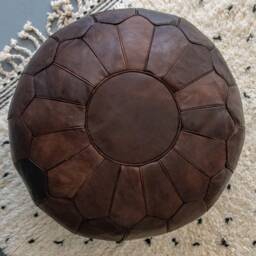 Premium Xl Scandinavian Leather Pouf - Brown Chocolate Delivered Stuffed Ottoman, Floor Cushion - thumbnail 2