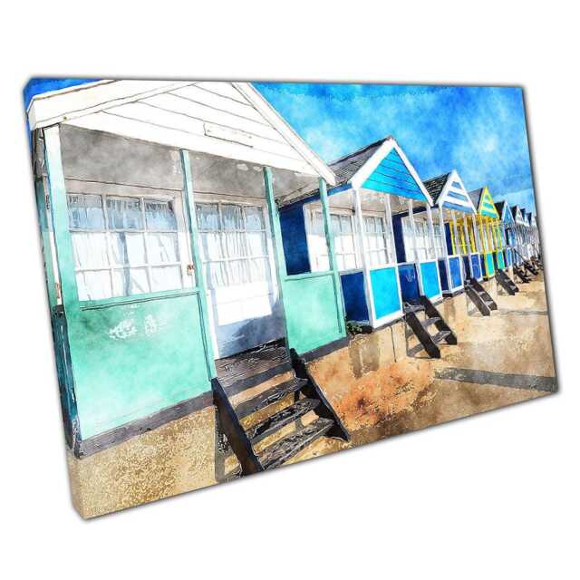 Watercolour Beach Hut Canvas Print Southwold Suffolk Wall Art Colorful Home Office Decor - image 1