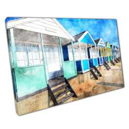 Watercolour Beach Hut Canvas Print Southwold Suffolk Wall Art Colorful Home Office Decor - thumbnail 1