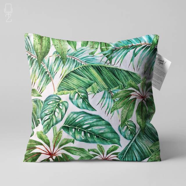 Cushion Cover With Green Tropical Palm Leaves - Double Sided Printing Throw Pillow On The Soft Chenille Fabric Multi Size Options - image 1