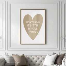 Everything Is Better in Your Pyjamas Art Print, Cute Bedroom Wall Art, Above Bed Poster, Beige Home Decor - thumbnail 3