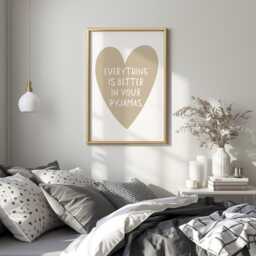 Everything Is Better in Your Pyjamas Art Print, Cute Bedroom Wall Art, Above Bed Poster, Beige Home Decor - thumbnail 2