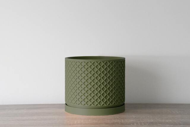 "Carolina Planter With Drainage & Saucer in Army Green, Lattice 3D-Printed Plant Pot, Small To Large Sizes 4"" 5"" 6"" 7"" 8" - image 1