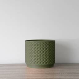 "Carolina Planter With Drainage & Saucer in Army Green, Lattice 3D-Printed Plant Pot, Small To Large Sizes 4"" 5"" 6"" 7"" 8" - thumbnail 2