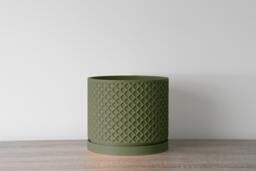 "Carolina Planter With Drainage & Saucer in Army Green, Lattice 3D-Printed Plant Pot, Small To Large Sizes 4"" 5"" 6"" 7"" 8" - thumbnail 1