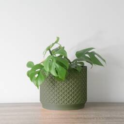 "Carolina Planter With Drainage & Saucer in Army Green, Lattice 3D-Printed Plant Pot, Small To Large Sizes 4"" 5"" 6"" 7"" 8" - thumbnail 3