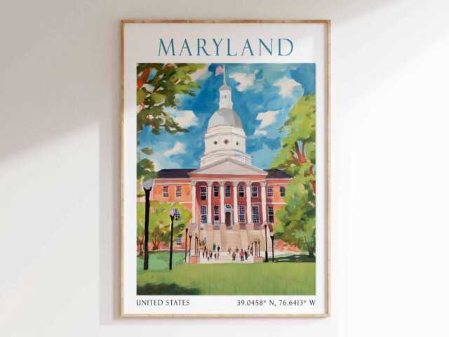 Maryland Poster, Travel Art Print, Usa State Wall Art, East Coast Gift, Home Decor - image 1