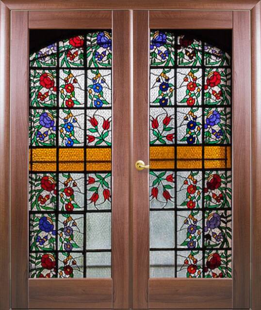 Door Wall Sticker Stained Glass Window With Flowers/Stained Film/ Decal Decals - image 1