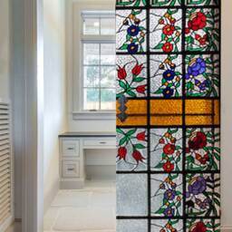 Door Wall Sticker Stained Glass Window With Flowers/Stained Film/ Decal Decals - thumbnail 2