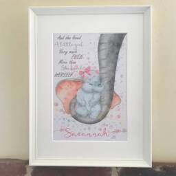 Personalised Dumbo Elephant Themed Nursery Picture For Baby Girls - thumbnail 2