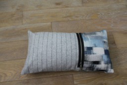 Grey Striped Wool Cushion Cover Oblong Decorative Pillow, 50x30cm - thumbnail 1
