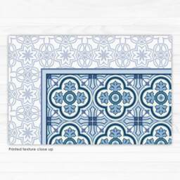 Blue Vinyl Floor Mat, Area Rug, Linoleum Printed PVC Carpet With Floral Tiles. Art Mat - thumbnail 3