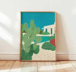 Cactus Garden Poster, Modern Landscape Print, Desert Wall Art - thumbnail 1