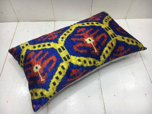 Ikat Silk Pillow Cover - 12x20 Handwoven Lumbar Cushion - image 1