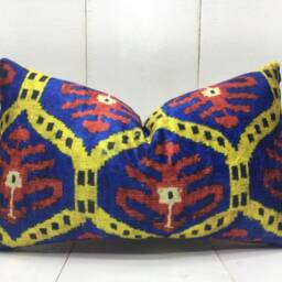 Ikat Silk Pillow Cover - 12x20 Handwoven Lumbar Cushion - thumbnail 2