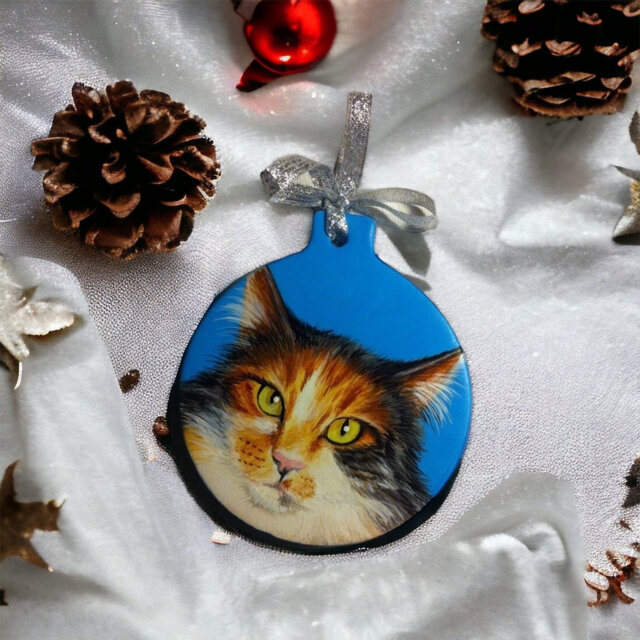 Custom Hand Painted Ceramic Christmas Ornament Pet Portrait From Your Photo - image 1