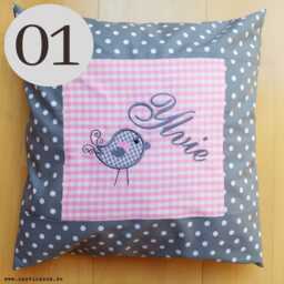 Embroidered Pillow Bird + Name //Pink - Grey// 40x40 Desired Name Pillowcase Personalized Gift Cuddly Cuddle - thumbnail 3