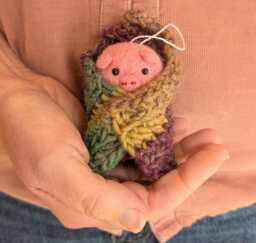 Handmade Pig in Blanket Christmas Tree Decoration, Felt & Crochet Hanging Ornament