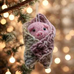 Handmade Pig in Blanket Christmas Tree Decoration, Felt & Crochet Hanging Ornament - thumbnail 3
