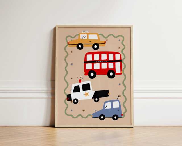 Nursery Cars Print, Boys Room Decor, Illustration Wall Art, Eclectic Nursery, Kids Room, Play Unframed - image 1