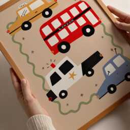 Nursery Cars Print, Boys Room Decor, Illustration Wall Art, Eclectic Nursery, Kids Room, Play Unframed - thumbnail 3