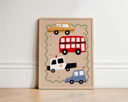 Nursery Cars Print, Boys Room Decor, Illustration Wall Art, Eclectic Nursery, Kids Room, Play Unframed - thumbnail 1