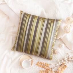 Cream Gray Olive Green Throw Pillow Cover, Decorative Cushion Covers, Toss Satin Blend Striped Pillowcase, Modern Trendy Accent Home Decor - thumbnail 2