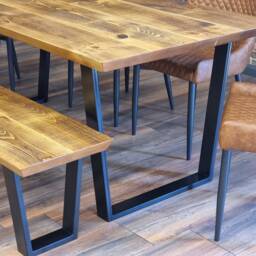 Louth Vf Dining Table Solid Wood Chamfer Edge - Industrial V Frame Steel Legs Modern Rustic Interior Design Cozy Natural & Stylish - thumbnail 3