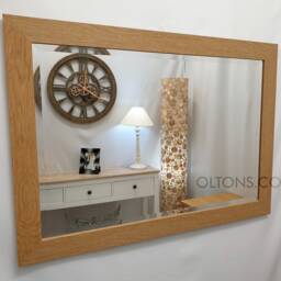 Natural Light Oak Finish Wood Frame Wall Mirror Rectangular Bevelled Glass 90x65cm - thumbnail 2