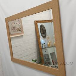 Natural Light Oak Finish Wood Frame Wall Mirror Rectangular Bevelled Glass 90x65cm - thumbnail 4