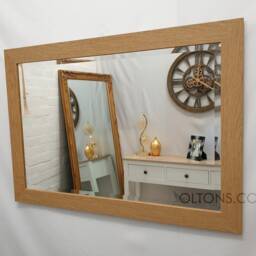 Natural Light Oak Finish Wood Frame Wall Mirror Rectangular Bevelled Glass 90x65cm - thumbnail 3