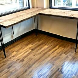 Corner Office Desk - Two Boards, Custom Made From Reclaimed Scaffold Boards & Hairpin Legs For Rustic, Industrial Look - The Whitby - thumbnail 2