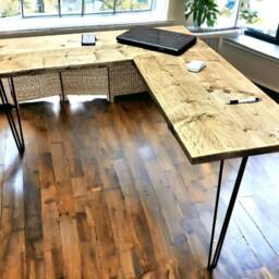 Corner Office Desk - Two Boards, Custom Made From Reclaimed Scaffold Boards & Hairpin Legs For Rustic, Industrial Look - The Whitby - thumbnail 4