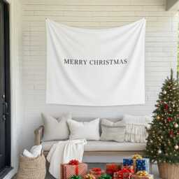 Merry Christmas Tapestry, Personalised Backdrop, Fabric Sign, Birthday Flag, White Boho Wall Decoration - thumbnail 2