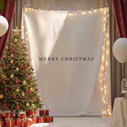 Merry Christmas Tapestry, Personalised Backdrop, Fabric Sign, Birthday Flag, White Boho Wall Decoration - thumbnail 3