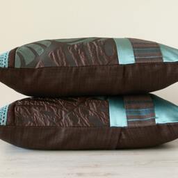 Robin Egg Blue Dark Chocolate Brown Lumbar Pillow Case 12 X 18 in Irma Design Limited Edition Split Leaf Philodendron - thumbnail 3