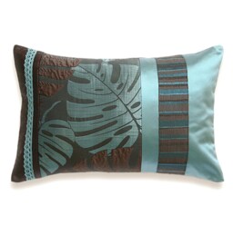 Robin Egg Blue Dark Chocolate Brown Lumbar Pillow Case 12 X 18 in Irma Design Limited Edition Split Leaf Philodendron - thumbnail 1