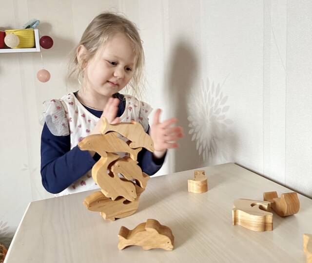 Wooden Dolphins Toy Set Of 10, Dolphin Toy, Organic Stacking Sea Animal, Ocean Animal Set, Ocean Playscapes - image 1