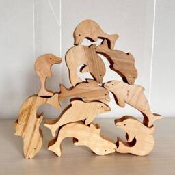 Wooden Dolphins Toy Set Of 10, Dolphin Toy, Organic Stacking Sea Animal, Ocean Animal Set, Ocean Playscapes - thumbnail 2