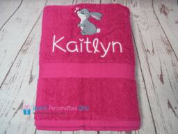 Personalised Kids Bath Towel, Pink Bunny Children's Swim Embroidered - Choice Of Colours - thumbnail 1