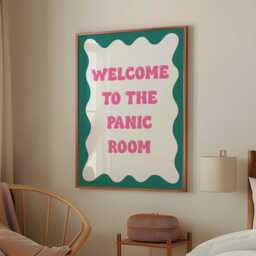 Funny Panic Room Print - Pink & Teal Prints, Green Print, Retro Quote Colourful Prints For Teens - thumbnail 2