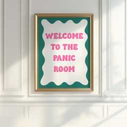 Funny Panic Room Print - Pink & Teal Prints, Green Print, Retro Quote Colourful Prints For Teens - thumbnail 3
