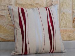 Beige Pillow Decorative Cover Cream, Velvet Red , Silver Waves, Home Living Decor, Stripes, 18x18
