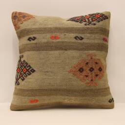 Throw Pillow 16x16 Turkish Textile Cover, Home Living Design Boho Vintage Rustic Throw Pillow, Covers Old Cushion 4Kf-415 - thumbnail 1