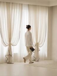 A Pair Of Linen/Cotton Blend Sheer Curtains With Thin Trim , Living Room Curtains, Caf?? Curtains, Privacy Curtains, Custom Made